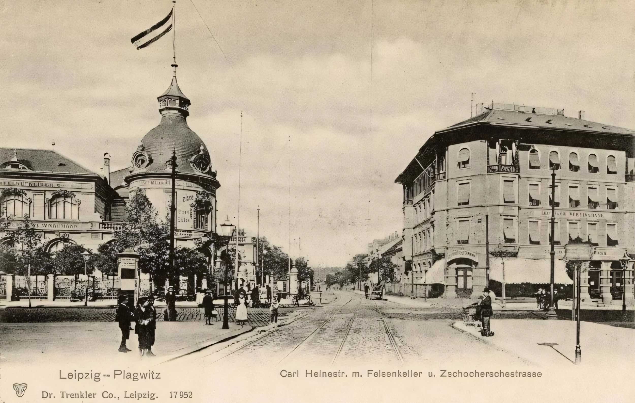 Eine historische Ansicht des Felsenkellers und angrenzender Gebäude um 1900