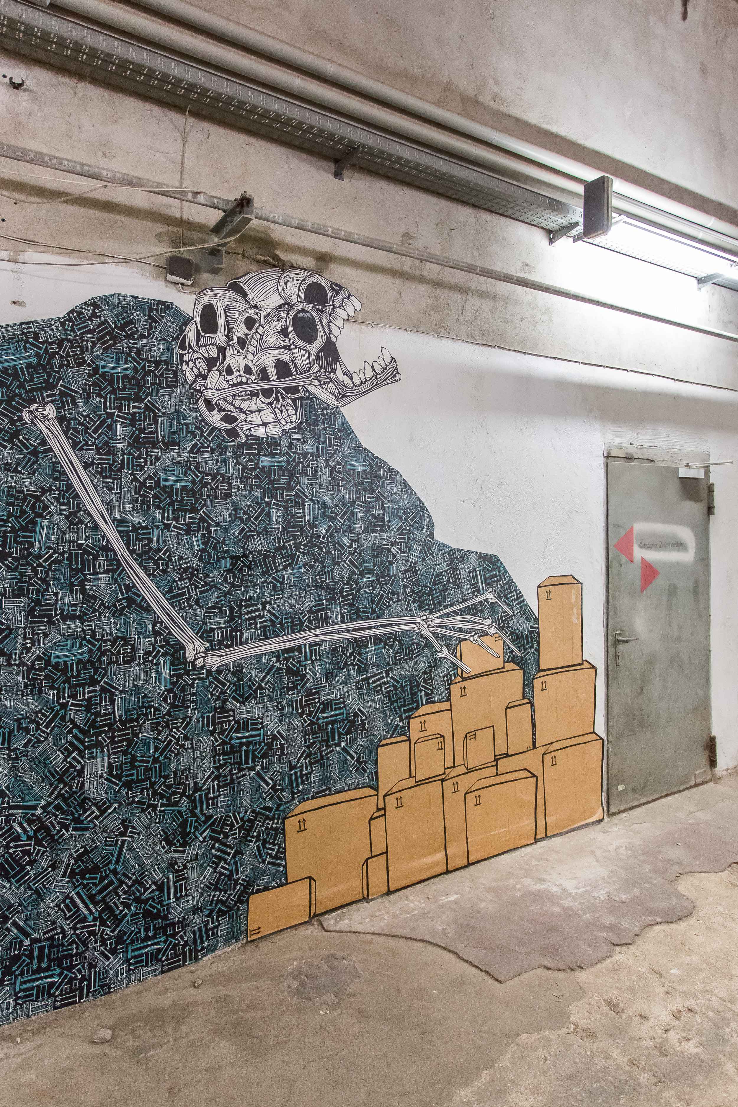 Kunst an den Wänden der Werkstatt von Thomas Siemon in der Baumwollspinnerei Leipzig