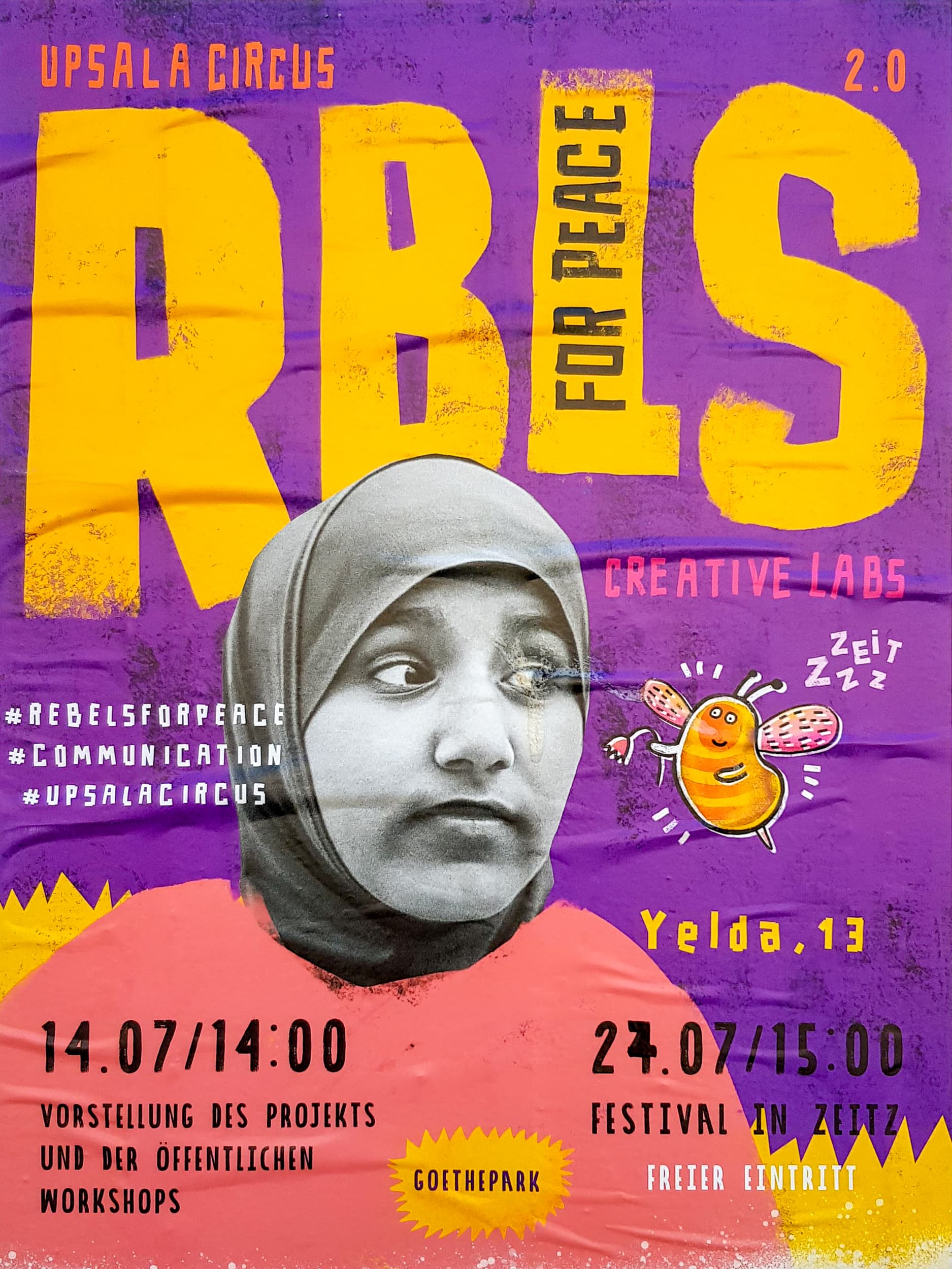 Plakat für das Zeitzer Rebells for Peace Projekt 2019. Gestaltet von Daria Zorkina, Berlin.